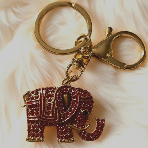 Mint | Elephant Keychain Gold and Red with Rhinestones - Picture 1 of 4